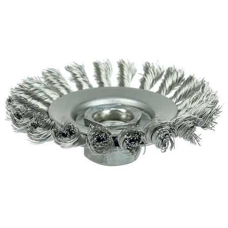 Weiler Knot Wire Bevel Brush 4" .020" Stainless Steel Fill 5/8"-11 UNC Nut 13436